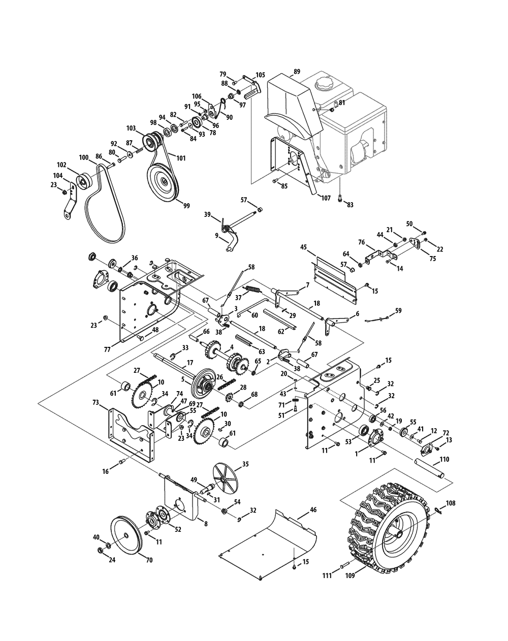 Drive System Diagram and Parts List for 2X933SWE (31BH95SV710-31BH95SV756)(2015) Cub Cadet Snow Blower